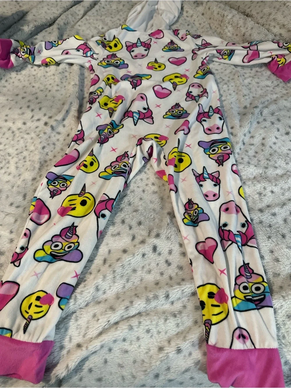 Girls' Unicorn & Emoji Fleece One-Piece Pajamas - White/Pink